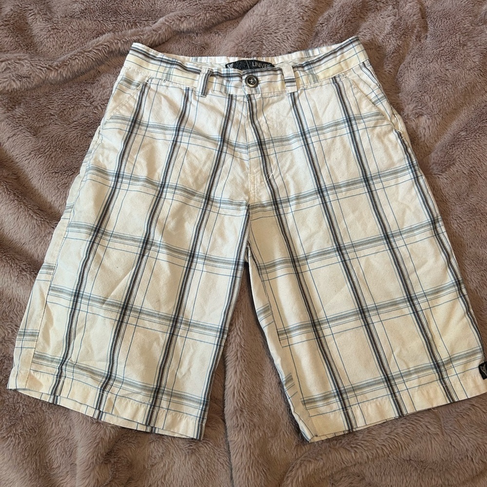 🫶( 5 for 20$)🫶Univibe Cream and Blue Plaid Summer Shorts